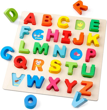 Wooden Capital Alphabet A-Z Puzzle Board With Shapes